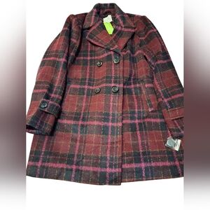 NWT Sam Edelman Women's Pink Black  Plaid Winter Coat Size XXL